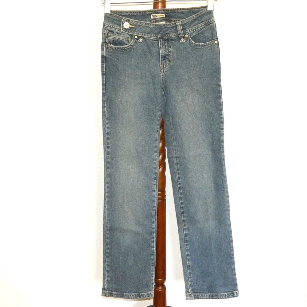 Faded Glory straight leg offset waist denim jeans